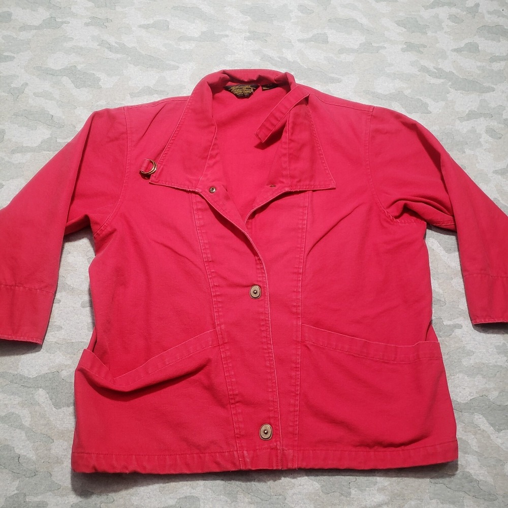 Eddie Bauer‎ Jacket Womens Medium Red Long Sleeve Canvas Big Snap